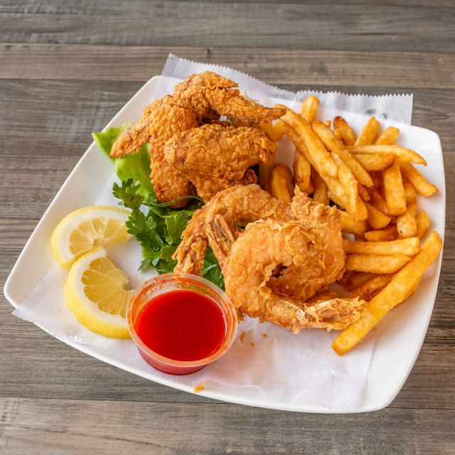3 Wings + 3 Jumbo Shrimp With Fries.