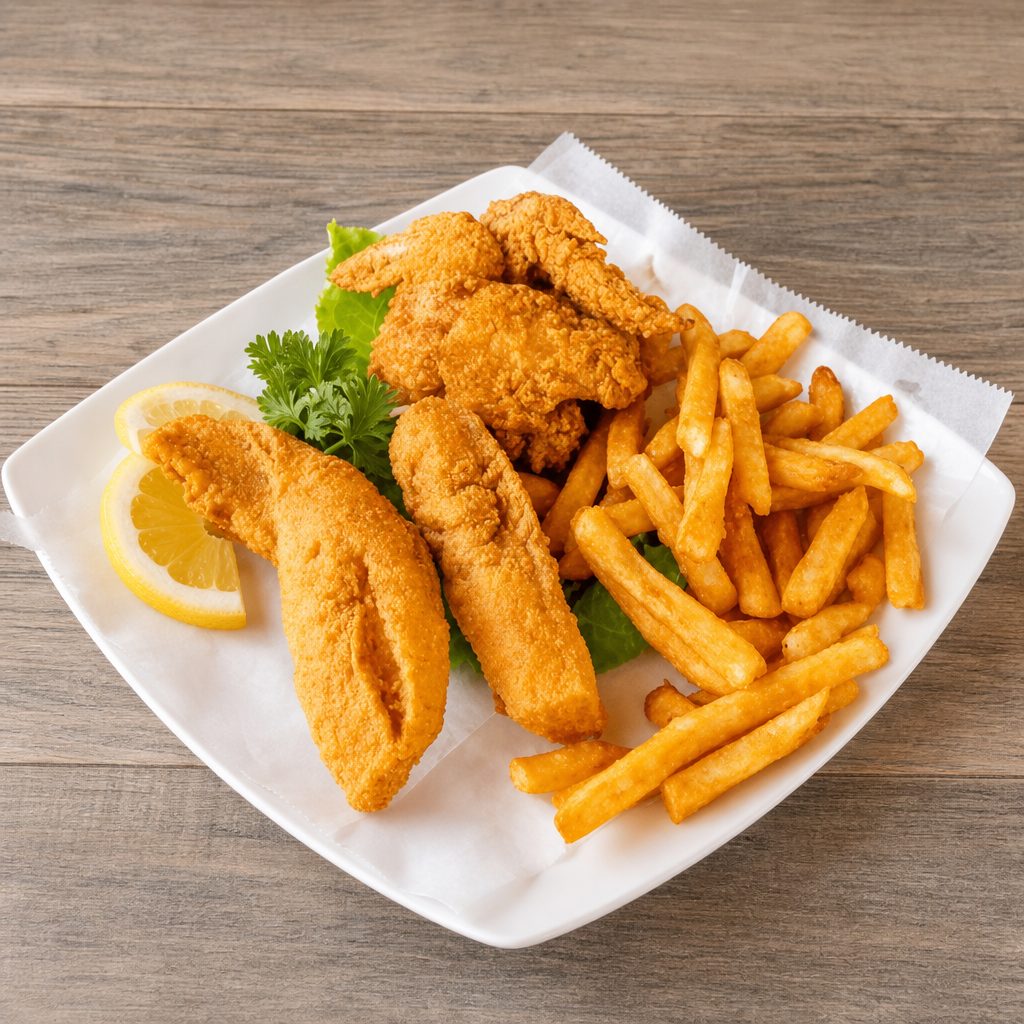3 Wings + 2 Catfish Fillet.