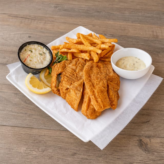 6 Piece Tilapia With Fries And Coleslaw.