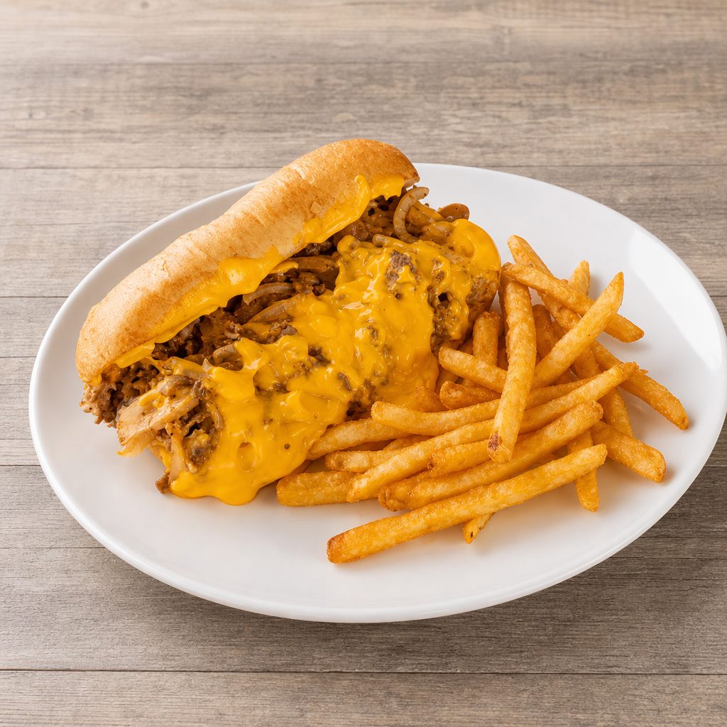 BEEF Philly Cheesesteak.