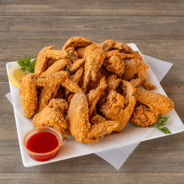 100 Wings With 1\2 Pan Fries.