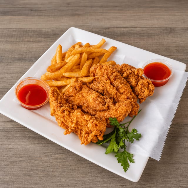 4 Chicken Tenders With Fries.