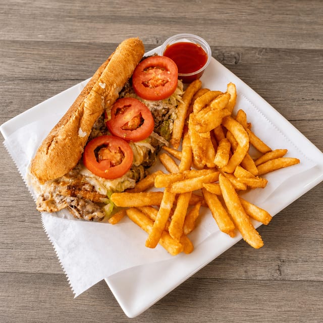 Chicken Philly Cheese Steak With Fries.