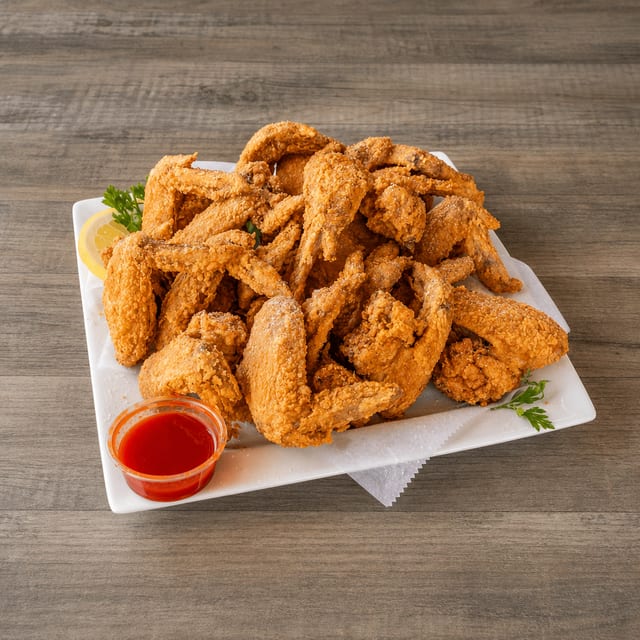 50 Wings With 1\2 Pan Fries.