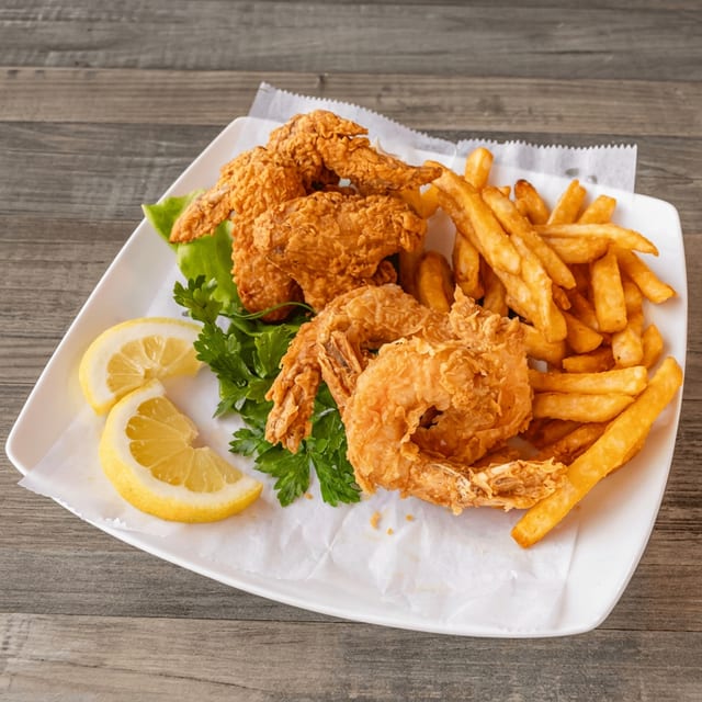 3 Wings + 3 Jumbo Shrimp With Fries.