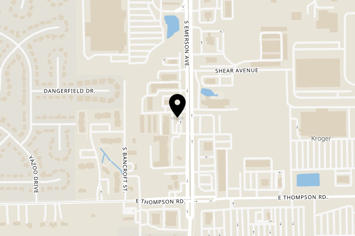 Map showing the location of Jordan's Fish and Chicken Beech Grove on 4824 S Emerson Ave in Indianapolis