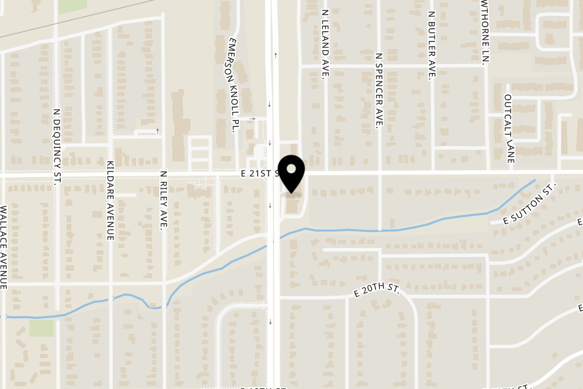 Map showing the location of Jordan's Fish and Chicken N Emerson Ave on 2081 N Emerson Ave in Indianapolis