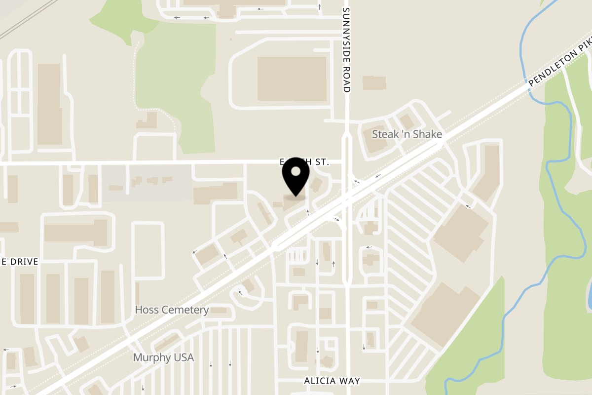 Map showing the location of Jordan's Fish and Chicken Pendleton Pike on 10930 Pendleton Pike Ste 102 in Indianapolis